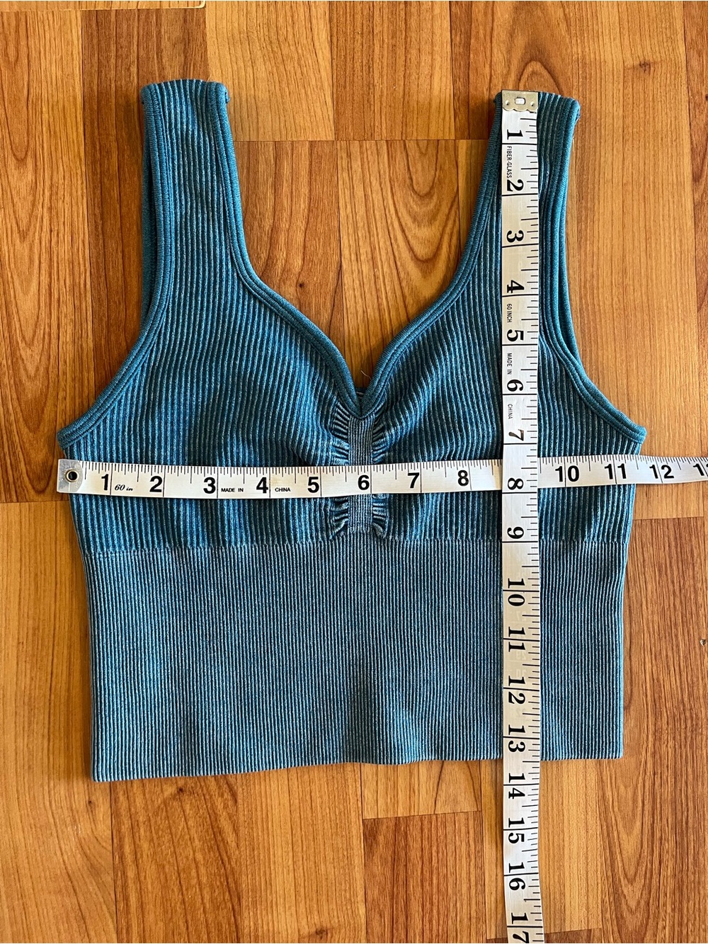 Teal Ribbed Ruched Crop Tank - Picture 2 of 4